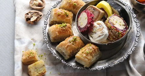Assorted middle eastern sweets Stock Footage 260374220