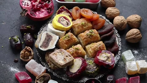 	Assorted middle eastern sweets. Traditional arabic desserts Stock Footage 259610768