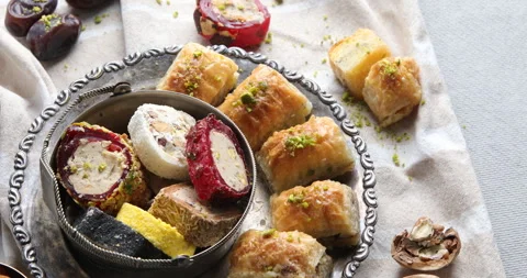 	Assorted middle eastern sweets. Traditional arabic desserts Stock Footage 259610888