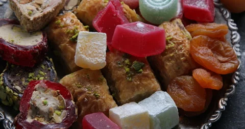 Assorted middle eastern sweets. Traditional arabic desserts Stock Footage 262212704