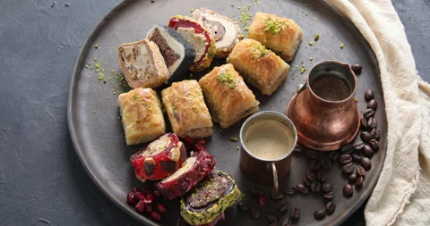 Assorted middle eastern sweets. Traditional arabic desserts Stock Footage 262212745