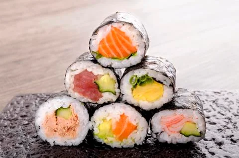 Assorted mini-roll sushi Stock-Fotos
