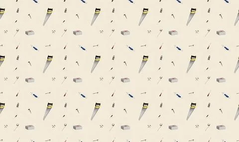 Assorted miscellaneous small objects on beige background Stock Illustration