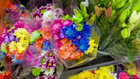Assorted Mixed Flower Bouquets, Close-up Vibrant Florals in Market Stock Footage 332125194