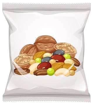 Assorted Mixed Nuts and Candy in Clear Snack Bag イラスト素材