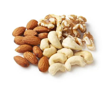 Assorted mixed nuts on white background Stock Photos