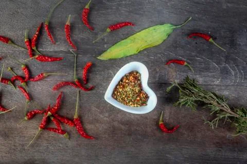 Assorted mixed spices on board Stock Photos