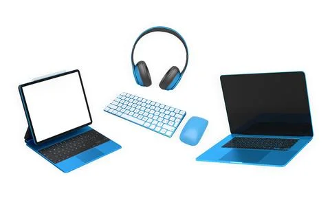 Assorted modern digital devices shown in minimal style isolated on white ba.. Stock Photos