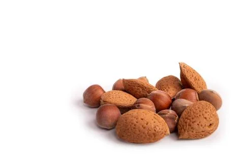 Assorted nuts of almonds and hazelnuts Stock Photos