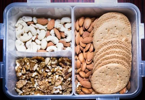 Assorted Nuts and Biscuits Stock Photos