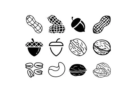 Assorted nuts and seeds vector icon set. Vector illustration design. Stock Illustration