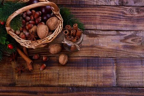 Assorted nuts and spices Stock Photos