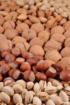 Assorted nuts background Foto stock