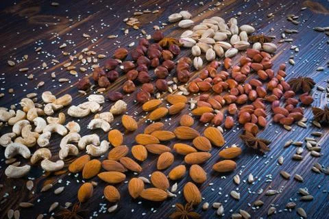 Assorted nuts, close-up view Stock Photos
