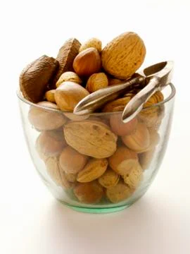 Assorted Nuts in a Glass Bowl Stock Photos