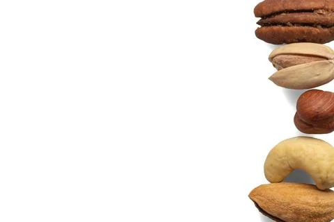 Assorted nuts on the side with space for text Stock Photos