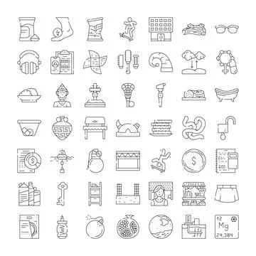Assorted objects and abstract concepts line icons collection Stock Illustration