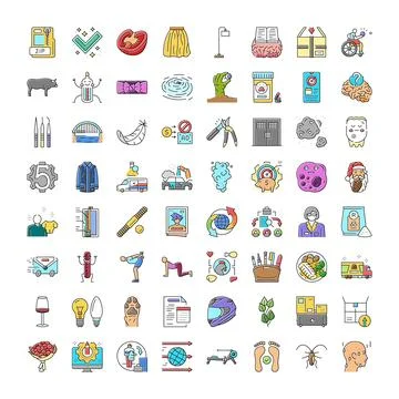 Assorted objects and concepts flat line icons 库存插图