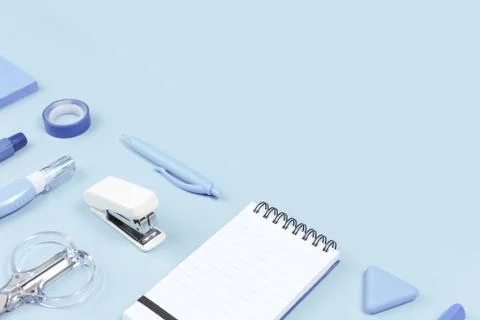 Assorted office and school white blue and white stationery Stock Photos