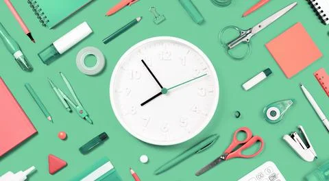 Assorted office and school white green and orange stationery Stock Photos