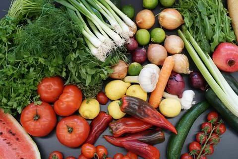 Assorted organic fruit and vegetables Stock Photos