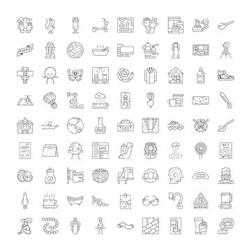 Assorted outline style black and white icons collection 库存插图