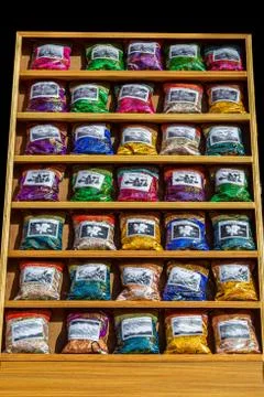 Assorted packets of Tea at Shop Stock Photos