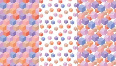 Assorted pale color cubes geometric seamless pattern. Stockillustratie