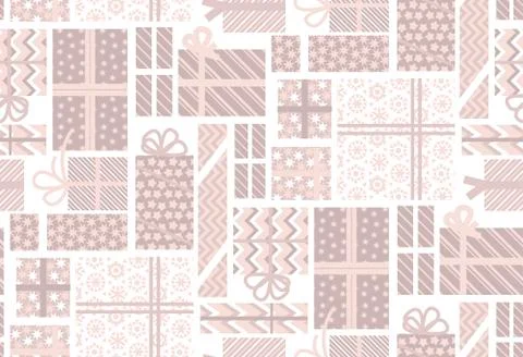Assorted pale color gift box. happy new year and xmas seamless pattern with g Illustrazione stock