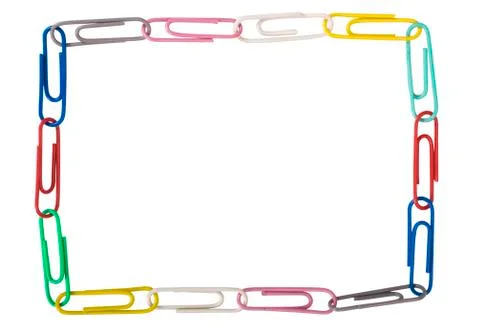 Assorted paper clips arranged in a rectangular shape Stock Photos