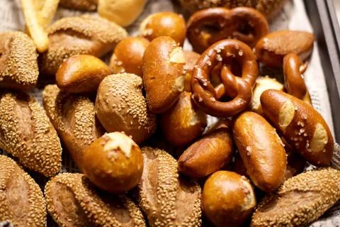 Assorted pastries in buffet Stock Photos