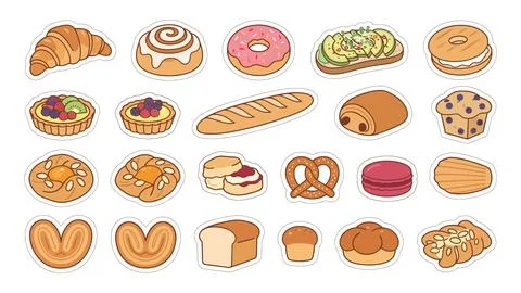 Assorted Pastry and Bakery Sticker Bundle for Food Decor and Craft Projects Stock Illustration