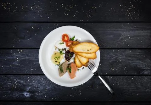Assorted pates with fried bruschetta. Stock Photos