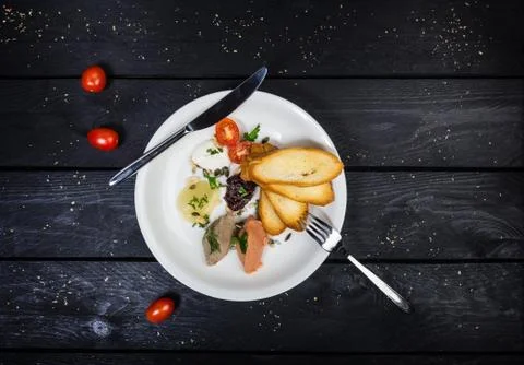 Assorted pates with fried bruschetta. Stock Photos