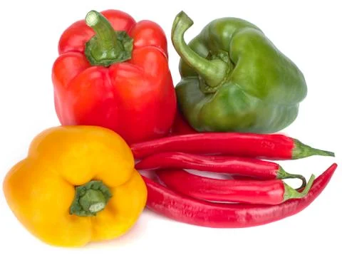 Assorted peppers isolated on a white background Stock Photos
