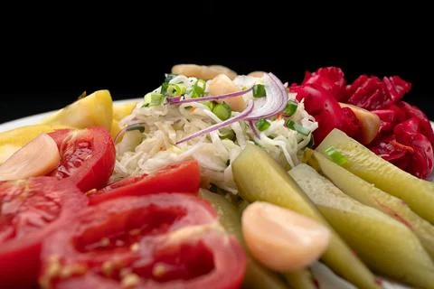 Assorted pickled vegetables on a plate Stock Photos