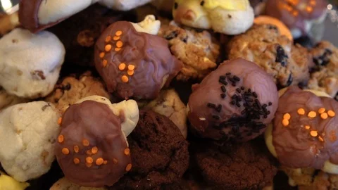 Assorted pile of cookies on a tray Stock Footage 93189993