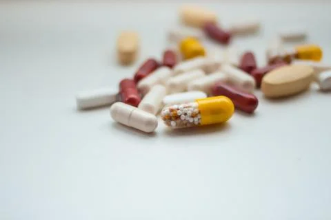 Assorted pills colorful Stock Photos