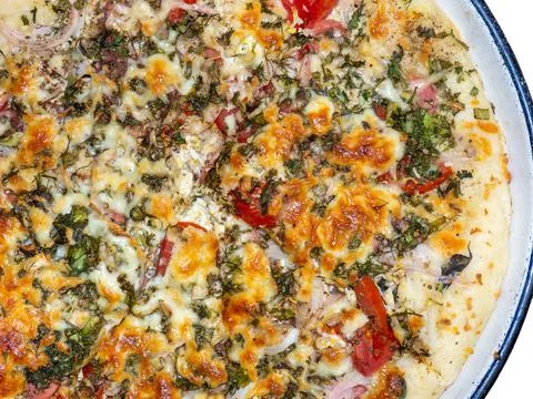 Assorted pizza background. Homemade vegetable pie. Open pie. Caloric nutritio Stock Photos