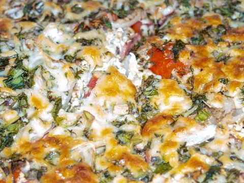 Assorted pizza background. Homemade vegetable pie. Open pie. Caloric nutritio Stock Photos