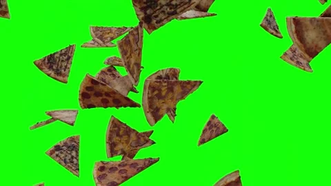 Assorted Pizza Falling on Green Screen With Alpha Matte 4K Stock Footage 328924794