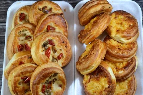 Assorted Pizzette Pizzetta mini Pizza, a small pizza topped and filled with.. Stock Photos