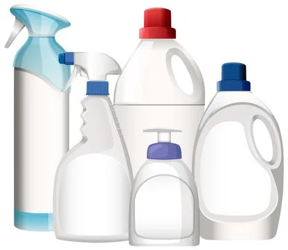 Assorted Plastic Cleaning Bottles with Various Caps and Dispensers Stock Illustration