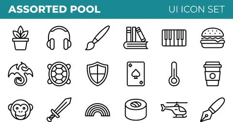 Assorted Pool UI Icon Set - Diverse Collection of Outline Icons. Stock Illustration