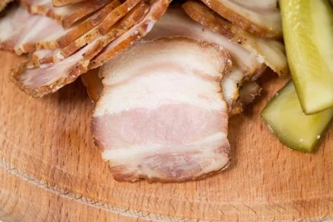 Assorted pork fat with pickles. Stock Photos