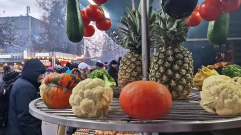 Assorted products on the second level of the electric grill, decoration Stock Footage 259626993