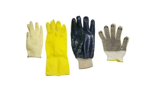 Assorted protective gloves of rubber and cloth materials, for household, ga.. Stock Photos