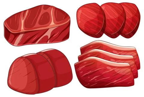 Assorted Raw Beef Cuts Vector Illustration Stock Illustration