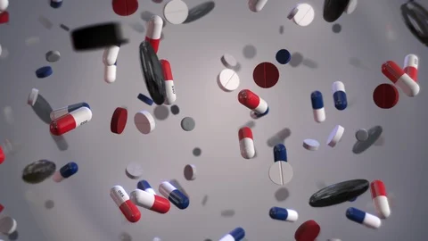 Assorted Red and Blue Pills Raining Down Stock Footage 117488152