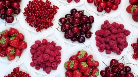 Assorted Red Berries Arranged Flat Lay Stock Footage 341505919